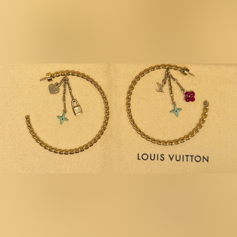 Louis Vuitton Creole Sweet Monogram Gold Hoop Earrings - Picture 3 of 6